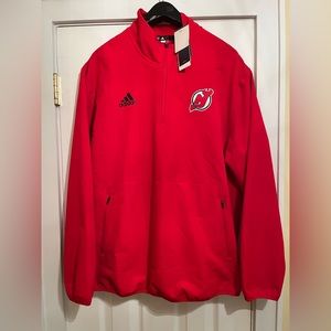 Adidas NJ Devils Quarter-zip Jacket, NWT + Adidas NJ Devils hat (new)